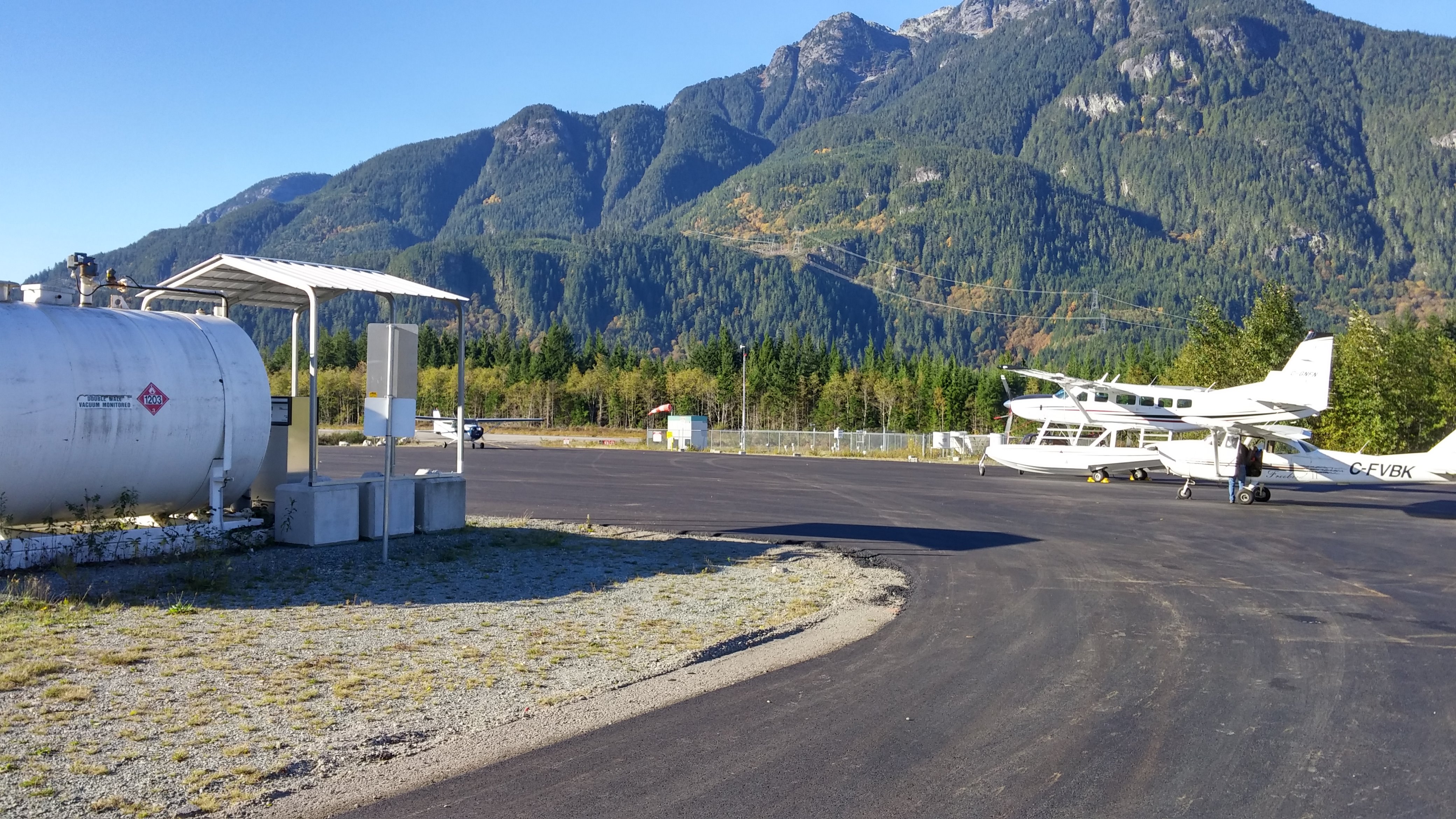 Squamish Airport - the mostly horizontal windsock is visible in the background